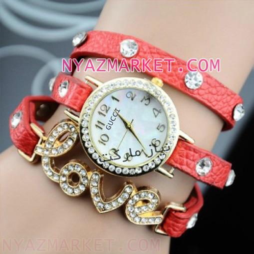خرید نقدی ساعت گوچی زنانه دخترانه دستبندی نگین دار چرمی gucci 