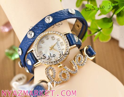 ساعت گوچی زنانه دخترانه دستبندی نگین دار چرمی gucci 
