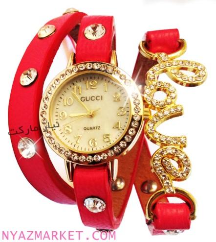 خرید انلاین ساعت گوچی زنانه دخترانه دستبندی نگین دار چرمی gucci 