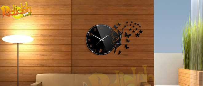 خرید اینترنتی ساعت دیواری فانتزی پروانه فرشته نگین دار
