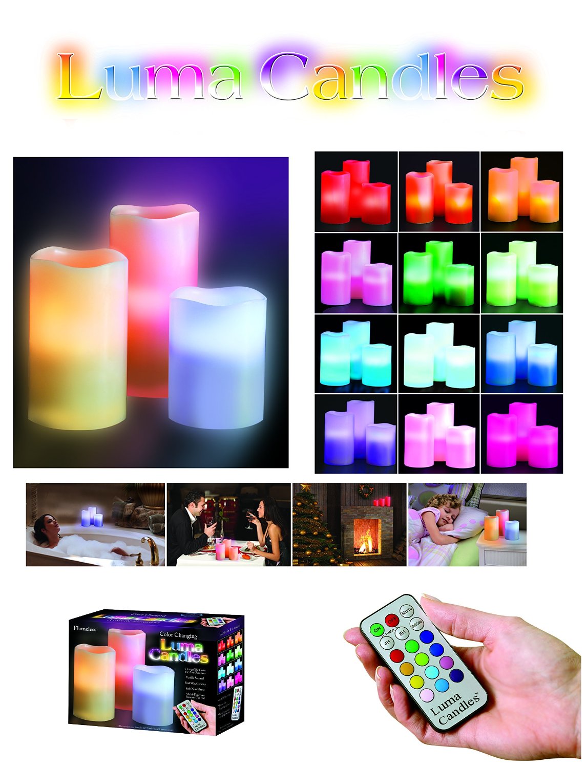 ست 3عددی شمع های 12 رنگ led لوما کندل Luma Candles