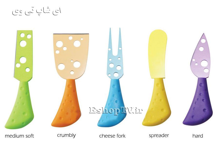 ست کامل پنیر خوری CHEESE KNIFE ست-CHEESE KNIFE ست- Pizzazz Set of 5 Coloured Cheese Knives-ست ۵تایی کارد پنیر خوری-ست کامل کارد پنیر خوری-کارد پنیر خوری لوکس-چاقو پنیر خوری لوکس