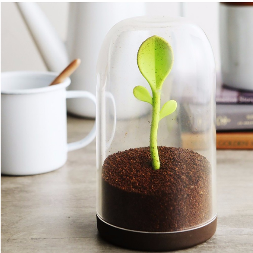 ظرف چای قهوه برگ طرح جوانه Scoop Jar با قاشق شکل برگ