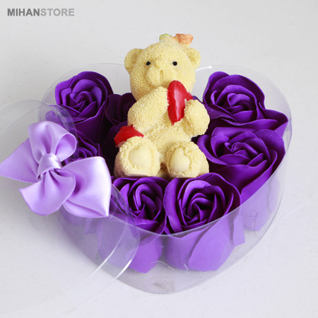 خرید پستی  پکیج کادویی خرس و گل عطری طرح Romantic