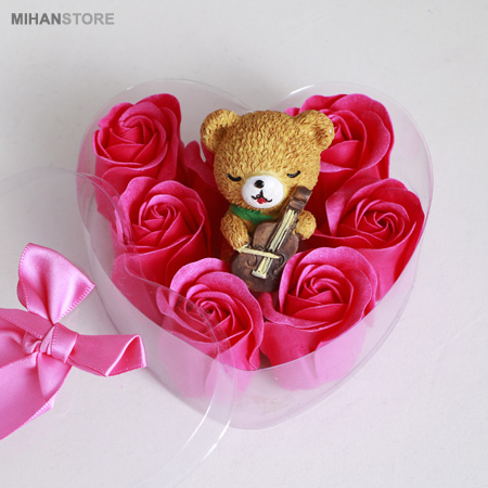 خرید پستی  پکیج کادویی خرس و گل عطری طرح Romantic